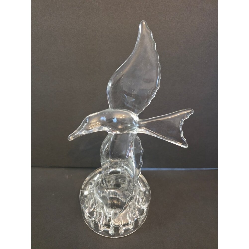 Cambrudge Clear Glass Bird Figurine With Round Flower Frog Base